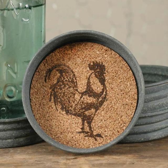 Rustic Rooster Tin Cork Coasters