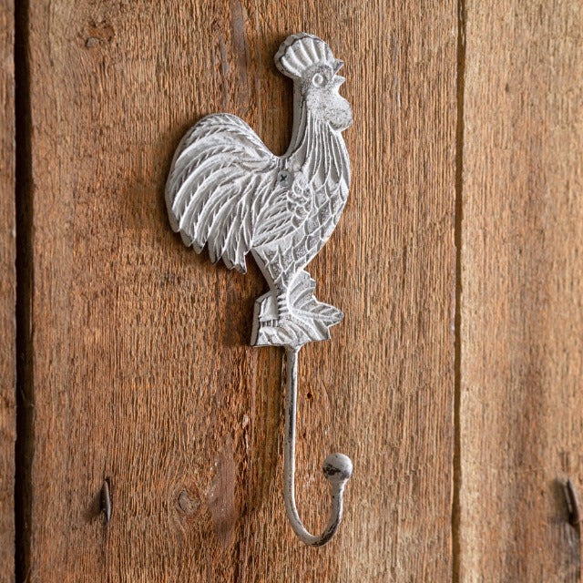 Vintage Roosters Chicken Farm Wall Hook Cast Iron Coat Hanger Key Towel Set  of 2