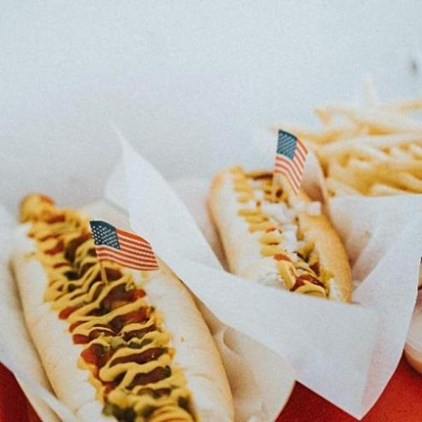 hotdogs with American flag toothpicks inside
