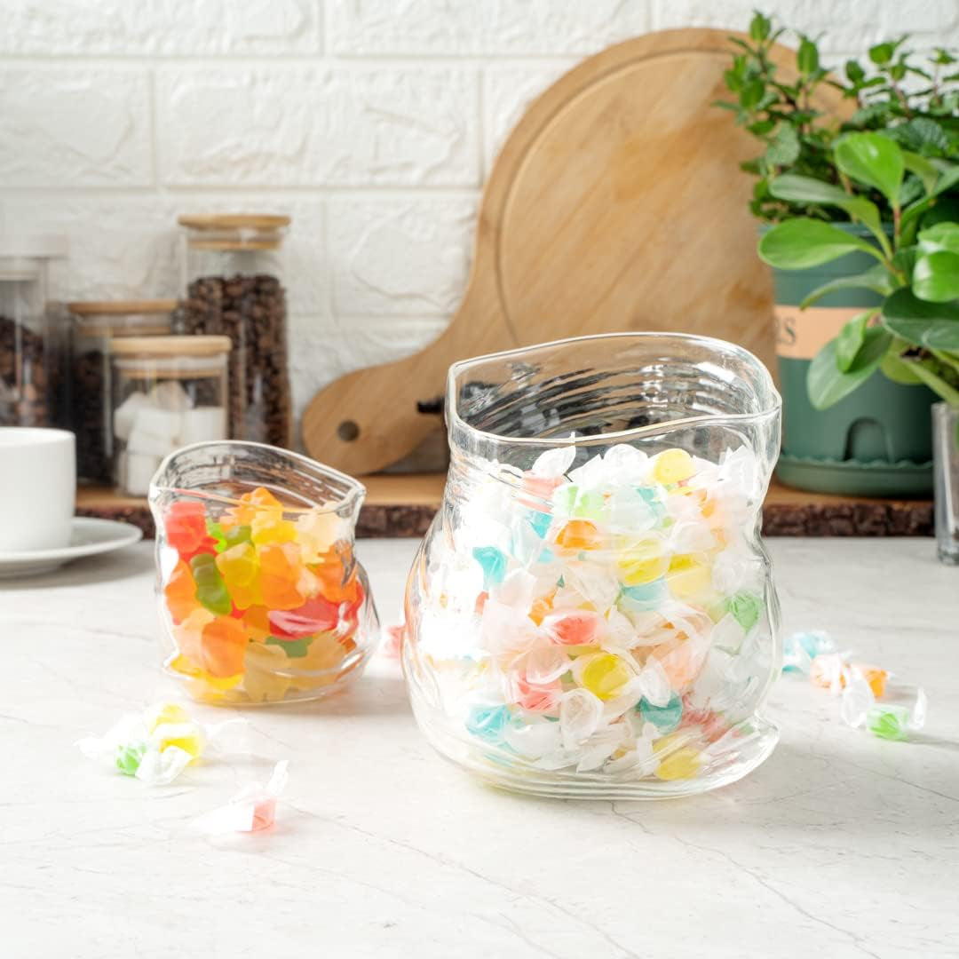 -22 Ounce Unzipped Bag Bowl, 1 Small Glass Bag - Realistic Crinkled Edges, Serve Candy, Popcorn, or Nuts, Clear Glass Bag Bowl, Dishwashable, Flat Base