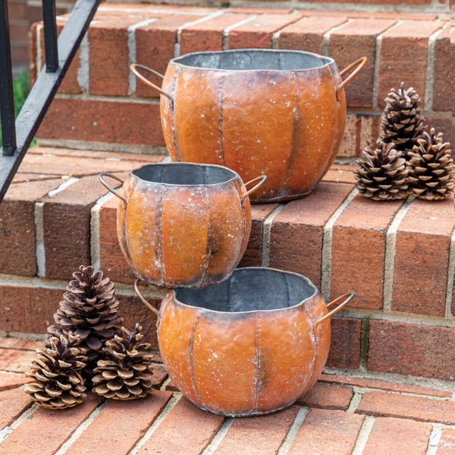 Metal Pumpkin Containers - Set of 3