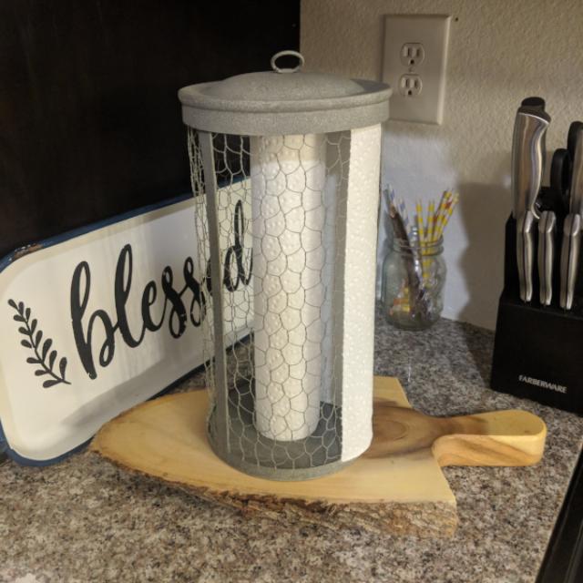 Chickenwire Paper Towel Holder, Metal Iron Shabby Chic Cottage