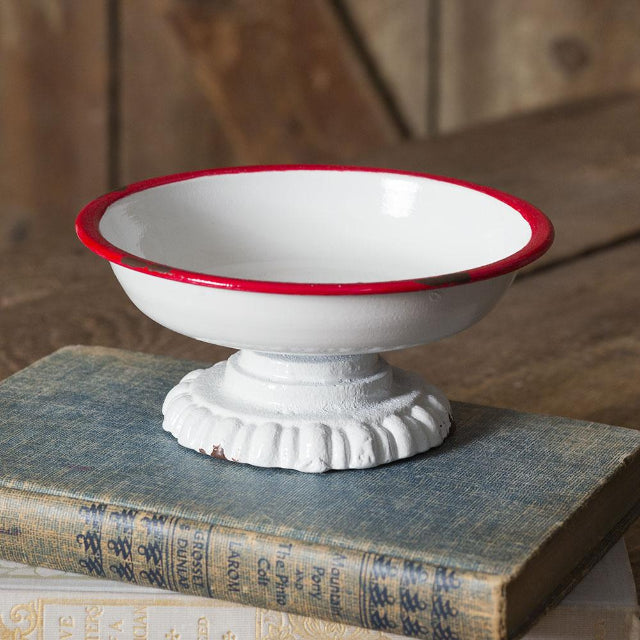 Red Trim Vintage Vanity Bowl Dish Bath